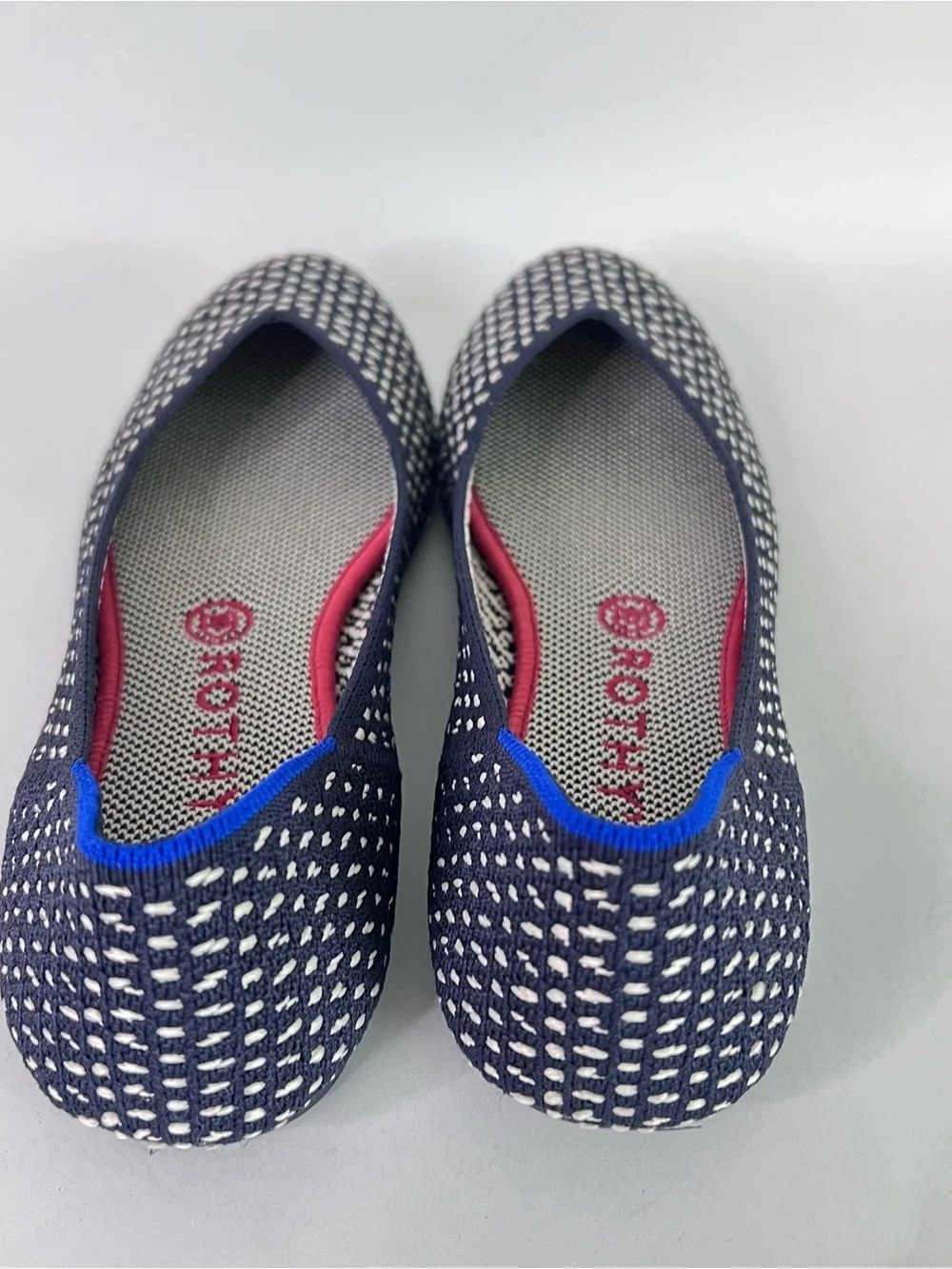 Rothy’s Maritime Honeycomb Ballet Flats Navy Blue White Spotted Knit Shoes 9W